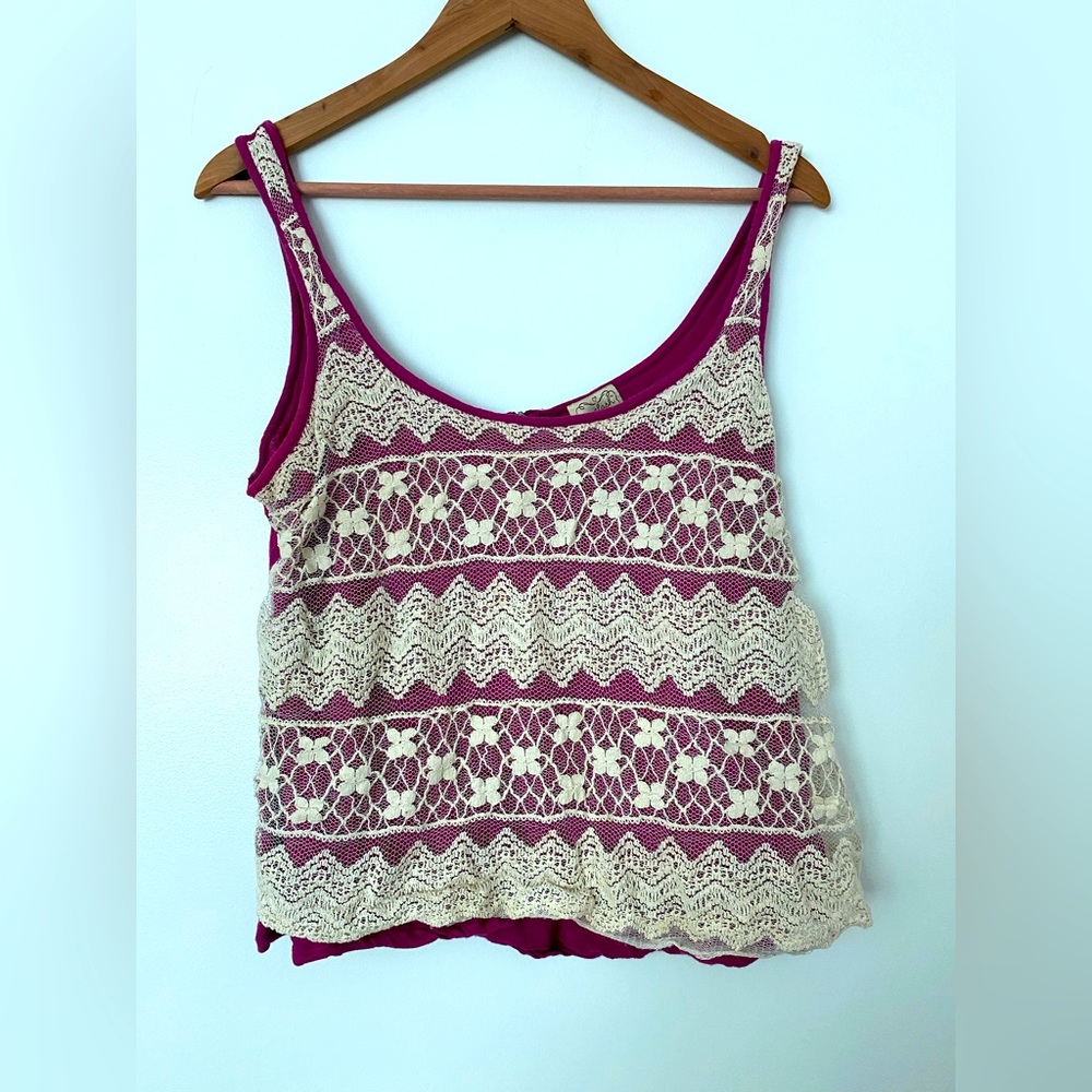 Eyelash Couture Pink and White Lace Tank Top